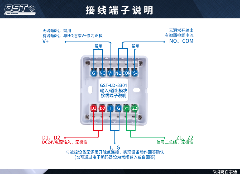 GST-LD-8301输入/输出模块端子说明